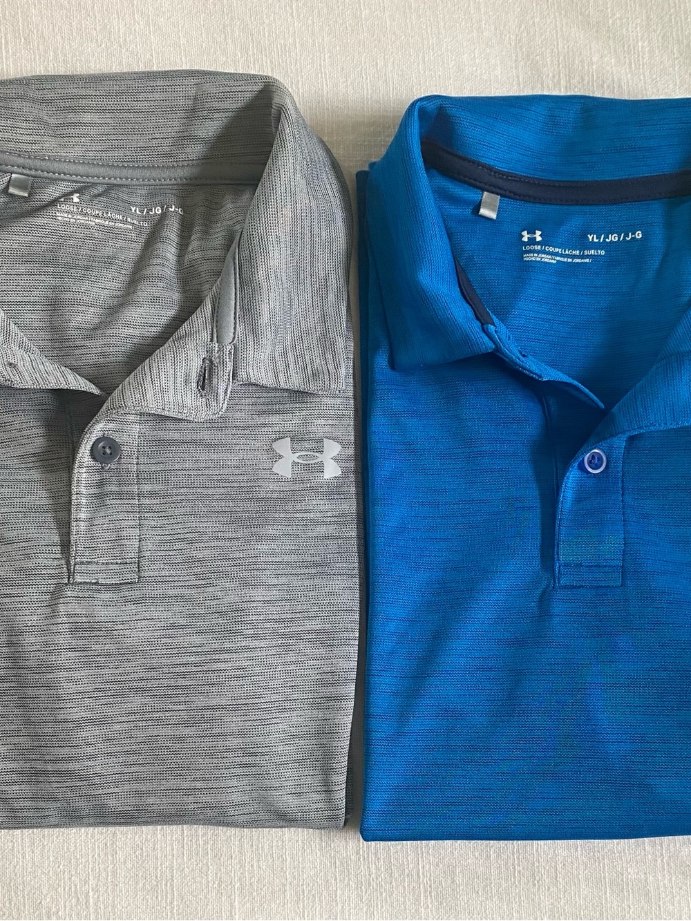 Under Armour Boy’s Size L Tech Polo Shirts - Grey and Blue